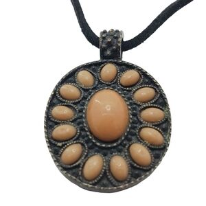 Vintage Cabochon Pendant Pendant with Cord Necklace Orange Howlite
